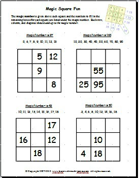 Magic Square Worksheets Are Fun And Help Kids Buld Math Skills Experience The Magic Of Math With Magic Square Worksheets They Are An Excellent Way For Kids To See How Fun Math Can Be While Building On Both Their Math