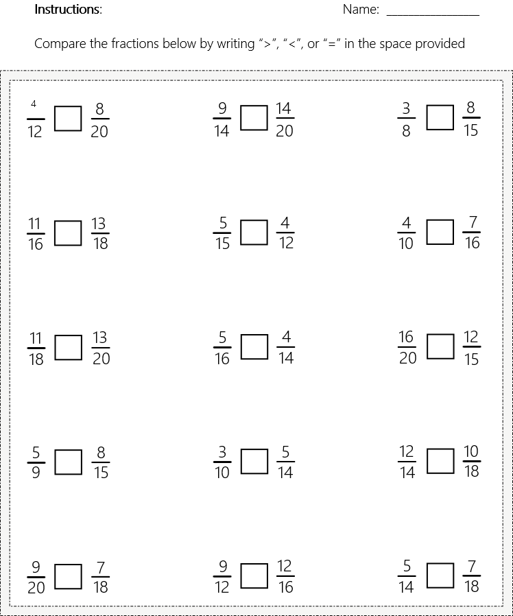 fraction strips up to 20 worksheets 1 comparing fractions pic 1