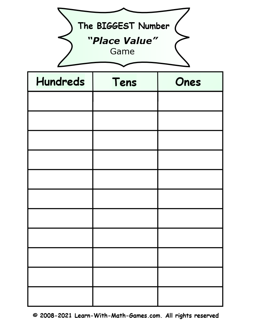 Place Value Tens and Ones Top-it Game