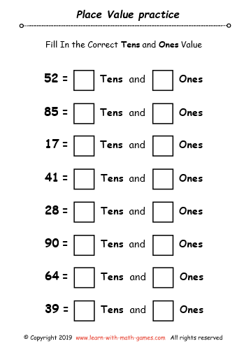 Number Placement Chart Ones Tens Hundreds