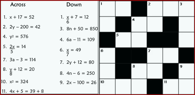 algebra 1 crossword puzzle