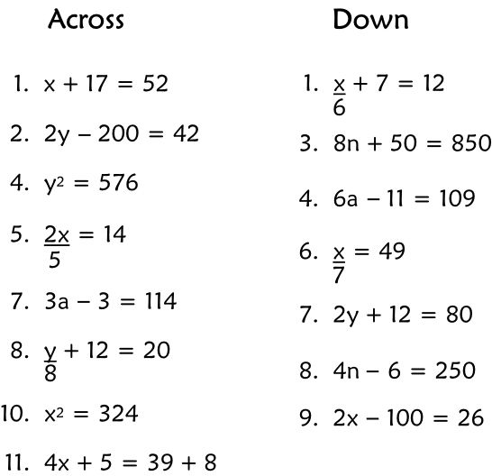 algebra crossword puzzle clues