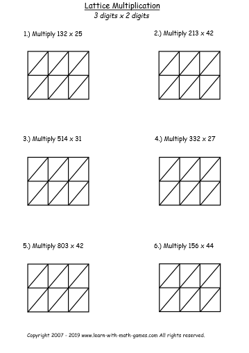 lattice multiplication worksheet 3 digits by 2 digits